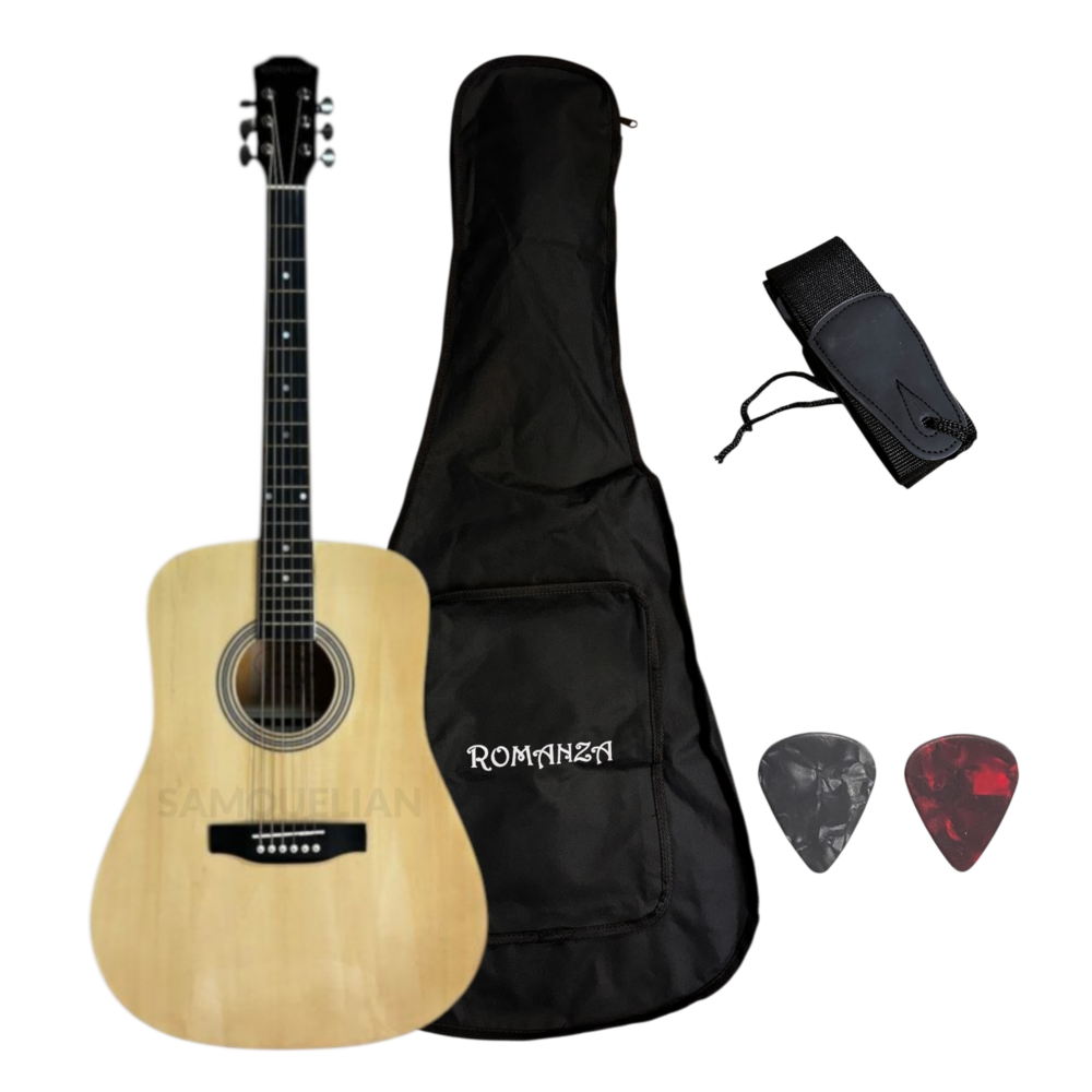 set_acoust_030_samouelian.png Romanza 030S Acoustic Guitar Set | Guitar with Gig Bag, Strap and Picks - Image 1