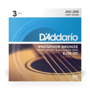 D'Addario EJ16-3D Phosphor Bronze Acoustic Guitar Strings, Light, 3 Sets