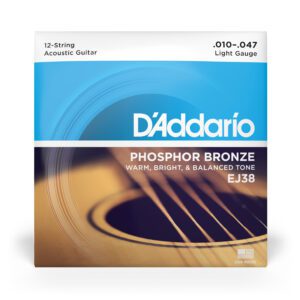 D'Addario EJ38 12-String Phosphor Bronze Acoustic Guitar Strings, Light, 10-47